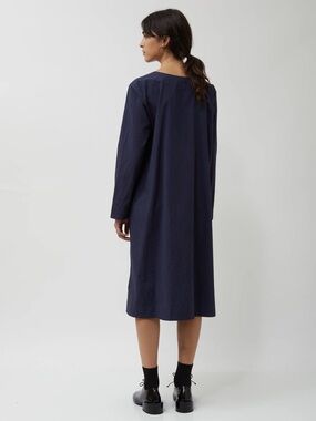 Solika Long Sleeve Navy blue Shift Dress midi boxy relaxed scandi minimalist cos